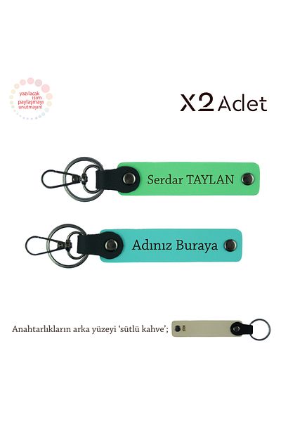 miawiki 2-Piece Keychain with First and Last Name Written, Turquoise-Pistachio Green-Milk Brown, New Year's Gift to Relatives