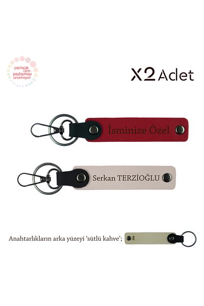 Miaju Birthday Gift for Student, 2-Piece Keychain Gift Set with Name Written, Red-Powder-Milk Coffee