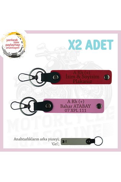 miawiki Name Plate & a Rh (+) Blood Group Written X2 Keychain, Red-Pink-Gr, for Motorcycle Lovers