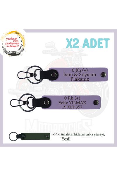 miawiki Armağan, Purple-Ysl, Special Production 2-Piece Keychain with Motor Enthusiasts, Name Plate and 0+ Blood Group Written