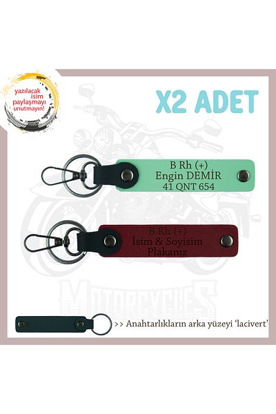 miawiki Name Plate and B Rh (+) Blood Group Written X2 Keychain Set, Green-Burgundy-Navy, Special for Biker Friends