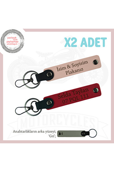 Asortishey Set of 2 Leather Keychains with Plate and Name Written, Yavruağzı-...