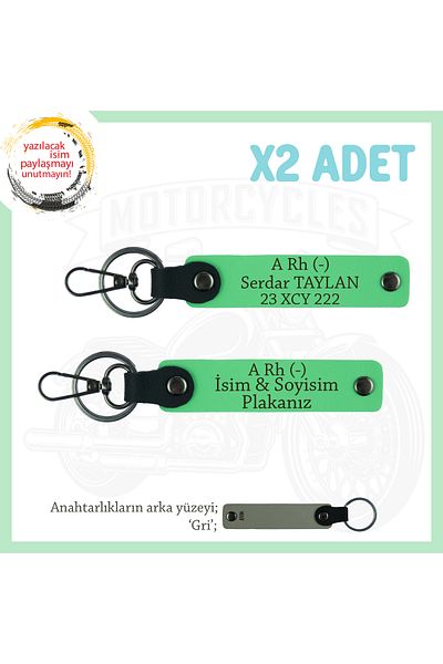 miawiki Emergency X2 Keychain with Name Plate and a (-) Blood Group Written, F Green-Gr, Motorcycle Enthusiasts