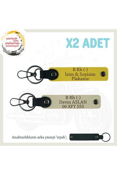 Miaju Custom Name Plate for Companions, B Rh (-) Blood Type Personal X2 Keychain with Lettering, Yellow-S Brown-Syh