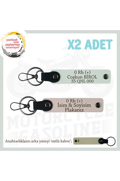 miawiki Name Plate and 0 Rh (+) Blood Group Written Leather X2 Keychain, Powder-White-Sk, Special for Motor Enthusiasts