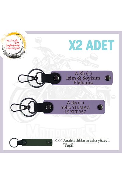 Miaju Motor Enthusiasts, Special Production 2-Piece Keychain with Name Plate and A+ Blood Type Written, Armağan, Purple-Ysl