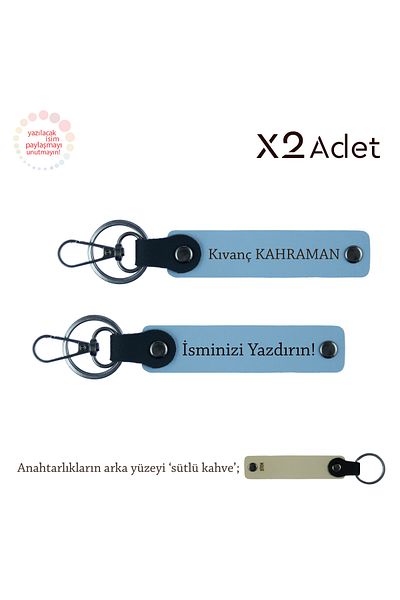 Miaju Meaningful Gift for Graduation, Set of 2 Keychains with Name and Surname Written, Sky Blue-Milk Coffee