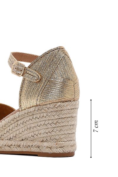 Derimod Women's Gold Ankle Buckle Metallic Wedge Heeled Espadrille 25Sfe402032