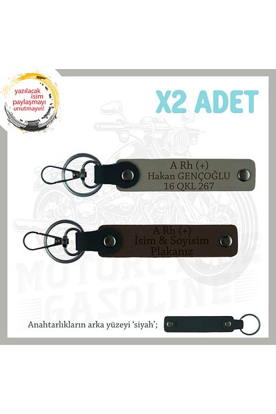 Miaju Personalized X2 Leather Keychain Gift with Name Plate and a Rh (+) Blood Type Lettering, Ash Grey-K Brown-Syh