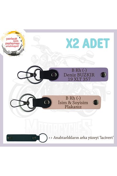 miawiki 2-Piece Keychain with Name Plate and B Rh (-) Blood Group Written, Yavruağzı-Purple-Laci, Special for Motor Enthusiasts