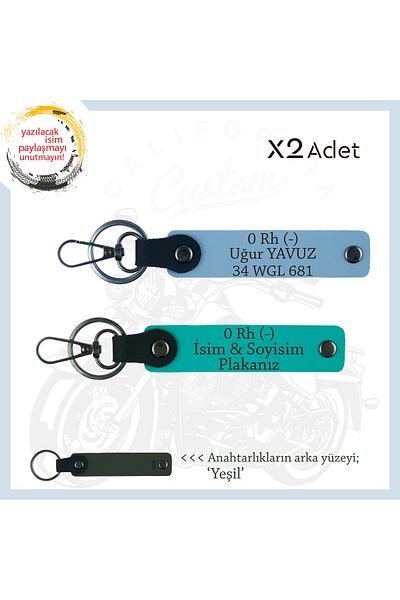 Miaju Name Plate for Drivers of the Roads and 0 Rh (-) Blood Type Lettered X2 Leather Keychain, K Turquoise-Blue-Ysl