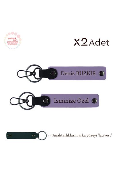 miawiki Set of 2 Keychains with First Name & Last Name, Purple-Violet-Navy Blue, New Year's Gift to Relatives