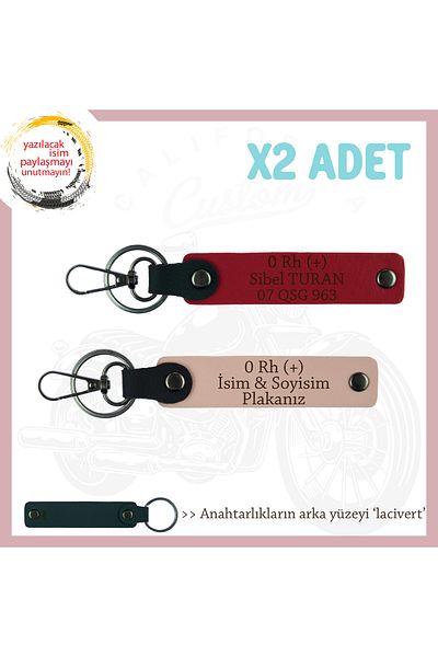 miawiki Name Plate and 0 Rh (+) Blood Group Written Leather X2 Keychain, Yavruağzı-Red-Laci, Biker Gift
