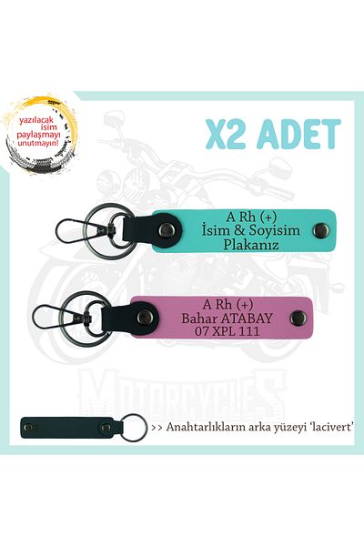 miawiki Name Plate and a Rh (+) Blood Type Written X2 Keychain, Pink-Turquoise-Navy, Special for Adventure Lovers