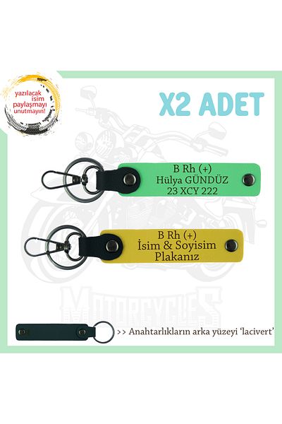 miawiki B Rh (+) Blood Group Written Gift X2 Keychain, Yellow-F Green-Lacquer, Special Name Plate for Bikers