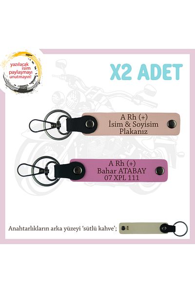 miawiki Name Plate & a Rh (+) Written Valuable Gift X2 Keychain, Yavruağzı-Pink-Sk, Special for Bikers