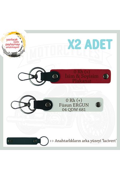 miawiki Name Plate and 0 Rh (+) Blood Group Written 2 Keychain, Red-White-Navy, Motorcycle Lovers