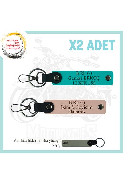 miawiki X2 Keychain, Yavruağzı-K Turquoise-Gr, Custom Name Plate for Biker Passengers B Rh (-) Blood Group Written