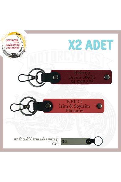 miawiki Name Plate and B Rh (-) Blood Group Written 2 Keychain, Pomegranate Flower-Burgundy-Gr, Special for Biker Style