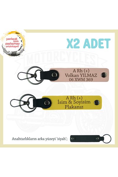 miawiki Name Plate and a Rh (+) Blood Group Written 2-Piece Keychain Gift, Yavruağzı-Yellow-Syh, Biker Friends