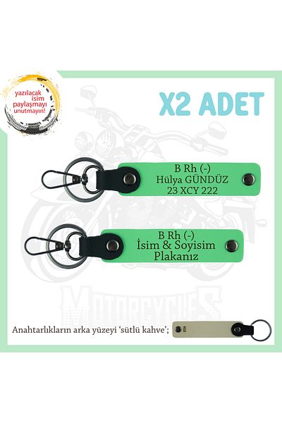 miawiki Emergency X2 Keychain with Name Plate and B (-) Blood Group Written, F Green-Sk, Motorcycle Enthusiasts
