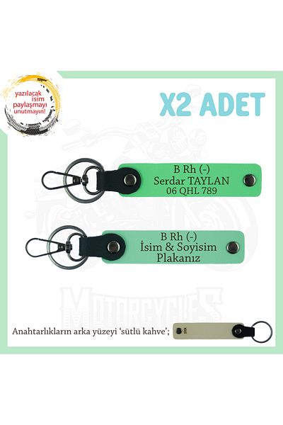 miawiki Name Plate and B Rh (-) Blood Group Written X2 Keychain, Green-F Green-Sk, Special for Motorcycle Lovers