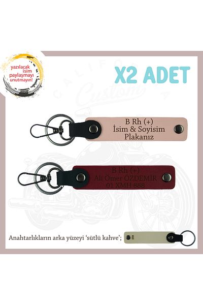 miawiki Name Plate and B Rh (+) Blood Group Written X2 Keychain, Yavruağzı-Burgundy-Sk, Motocourier Special Gift