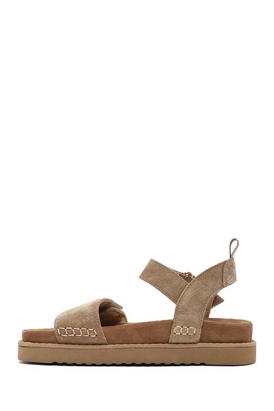 Derimod Women's Tan Strappy Thick Soled Suede Leather Sandals 25Sfd405510