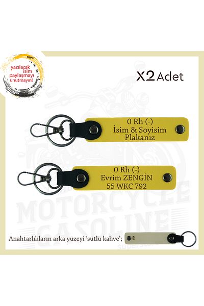 Miaju Name Plate Suitable for Biker Style, 0 Rh (-) Blood Type Written Special Meaning Gift X2 Keychain, Yellow-Sk