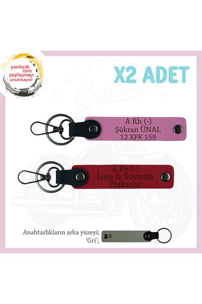 miawiki Name Plate & a Rh (-) Blood Group Written X2 Keychain, Red-Pink-Gr, for Motorcycle Lovers