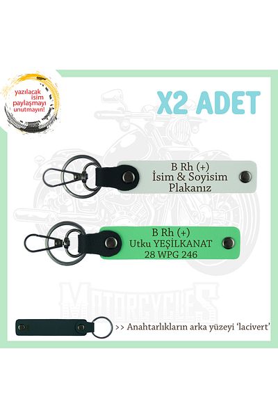 miawiki Emergency Keychain with Name Plate and B Rh+ Blood Type Written, White-F Green-Navy, Biker Friends