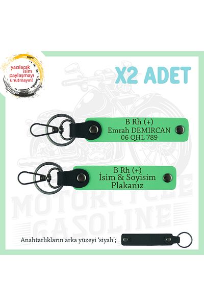 miawiki Emergency X2 Keychain with Name Plate and B (+) Blood Group Written, F Green-Syh, Motorcycle Enthusiasts
