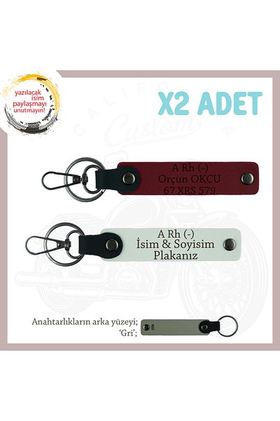 Miaju Bikers Name Plate and a Rh (-) Blood Group Lettering Leather X2 Keychain Gift Set, White-Burgundy-Gr