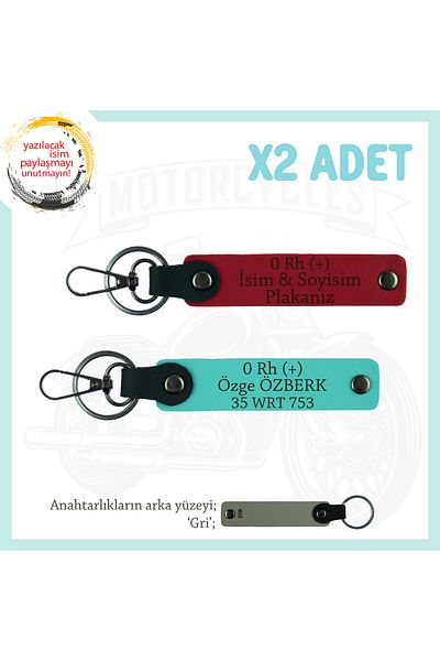 Miaju To Speed Lovers, 2-Piece Keychain Gift with Name Plate and 0 Rh (+) Blood Type Written, Red-Turquoise-Gr