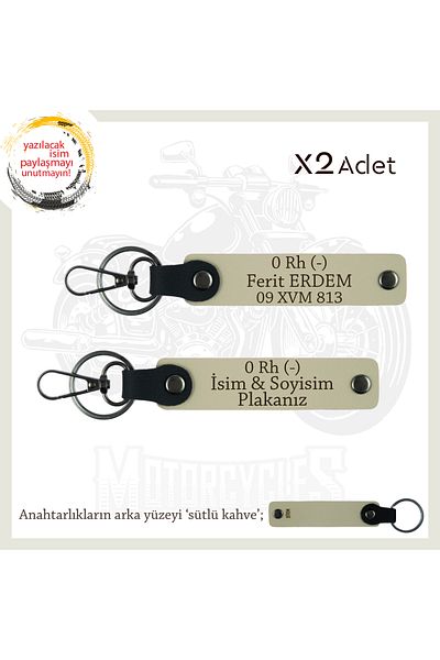 miawiki X2 Keychain, S Coffee-Sk, Motorcycle Dad Birthday Gift Name Plate 0 Rh (-) Blood Group Written