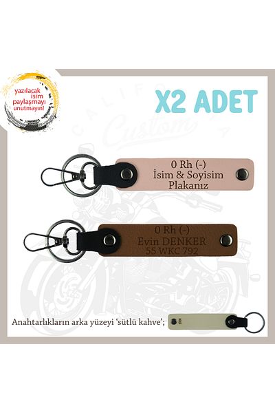 miawiki Name Plate and 0 Rh (-) Blood Group Processed 2 Keychain, Yavruağzı-Coffee-Sk, Biker Style Special