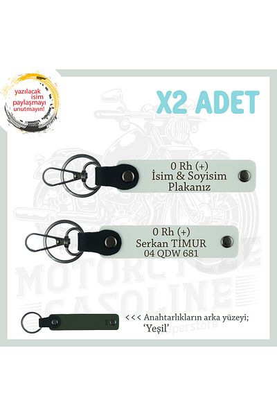 Miaju Emergency Leather X2 Keychain Set with Nameplate and 0 + Blood Type Written Suitable for Biker Style, White-Ysl