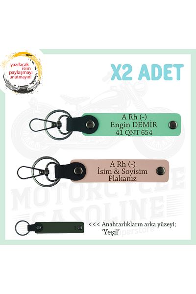 miawiki Name Plate and A- Blood Type Written X2 Keychain, Yavruağzı-Green-Ysl, Special Design for Motor Lovers