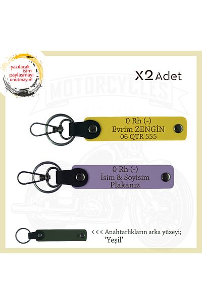 miawiki Name Plate and 0 Rh (-) Blood Group Written Leather X2' Keychain, Purple-Yellow-Ysl, Special for Speed Enthusiasts