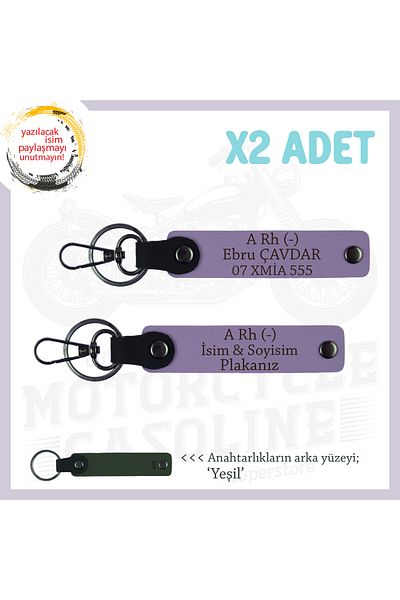 Miaju Motor Enthusiasts, Custom Production 2-Piece Keychain with Name Plate and A- Blood Type, Armağan, Purple-Ysl