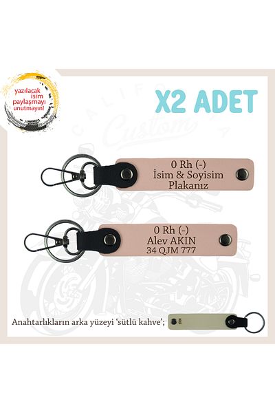 miawiki Name Plate and 0 Rh (-) Blood Group Written Leather X2 Keychain Set, Yavruağzı-Sk, Birthday Gift