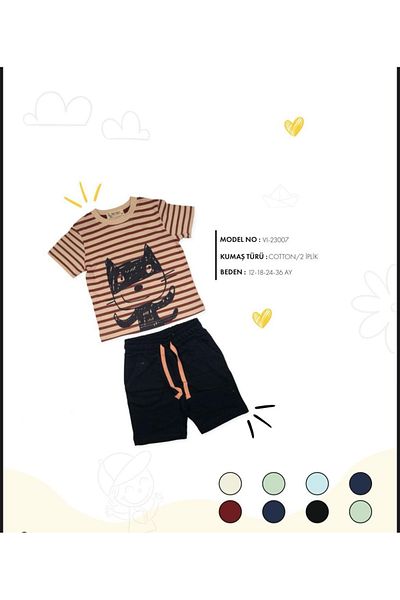 Bubble 12-39 Months Baby Cotton 2 Thread Top Printed Bottom Shorts Elastic Waist Children's Two Piece Set