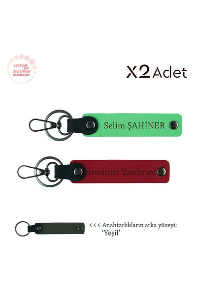 Miaju Doctoral Stylish Gesture, Set of 2 Keychains with Name and Surname Written, Red-Pistachio Green-Green