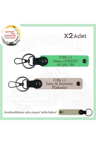 miawiki Name Plate and 0 Rh (-) Blood Group Written Leather X2' Keychain, Powder-F Green-Sk, Special for Speed Lovers