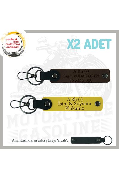 Miaju Gift for First Motorist, 2-Pack Keychain with Nameplate and a Rh (-) Blood Type Lettering, Yellow-K Brown-Syh