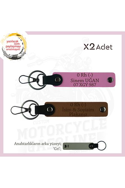miawiki Personal X2 Keychain with Name Plate and 0 (-) Blood Group Written, Coffee-Pink-Gr, for Motorcycle Lovers