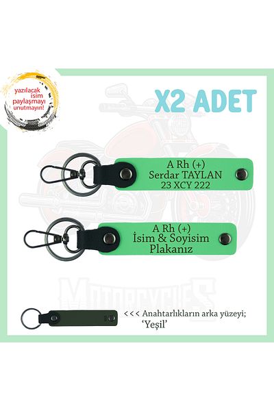 miawiki Emergency X2 Keychain with Name Plate and a (+) Blood Group Written, F Green-Ysl, Motorcycle Enthusiasts