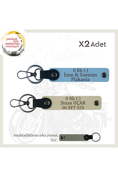 Miaju Suitable for Biker Style, X2 Keychain Gift with Name Plate and 0 Rh (-) Blood Type Lettering, Blue-S Coffee-Gr