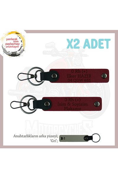 miawiki Emergency Leather X2 Keychain, Burgundy-Gr, Name Plate for Speed Lovers and 0 Rh (+) Blood Group, Personal