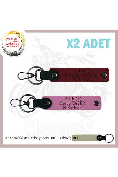 miawiki Leather X2 Keychain, Pink-Burgundy-Sk, Meaningful Gift with Nameplate for Motorcuya and a Rh (+) Blood Group